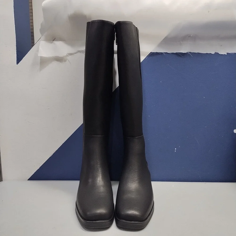 Aerosoles Darlo Knee High Boots Womens 7.5M Black Synthetic Square Toe Side Zip